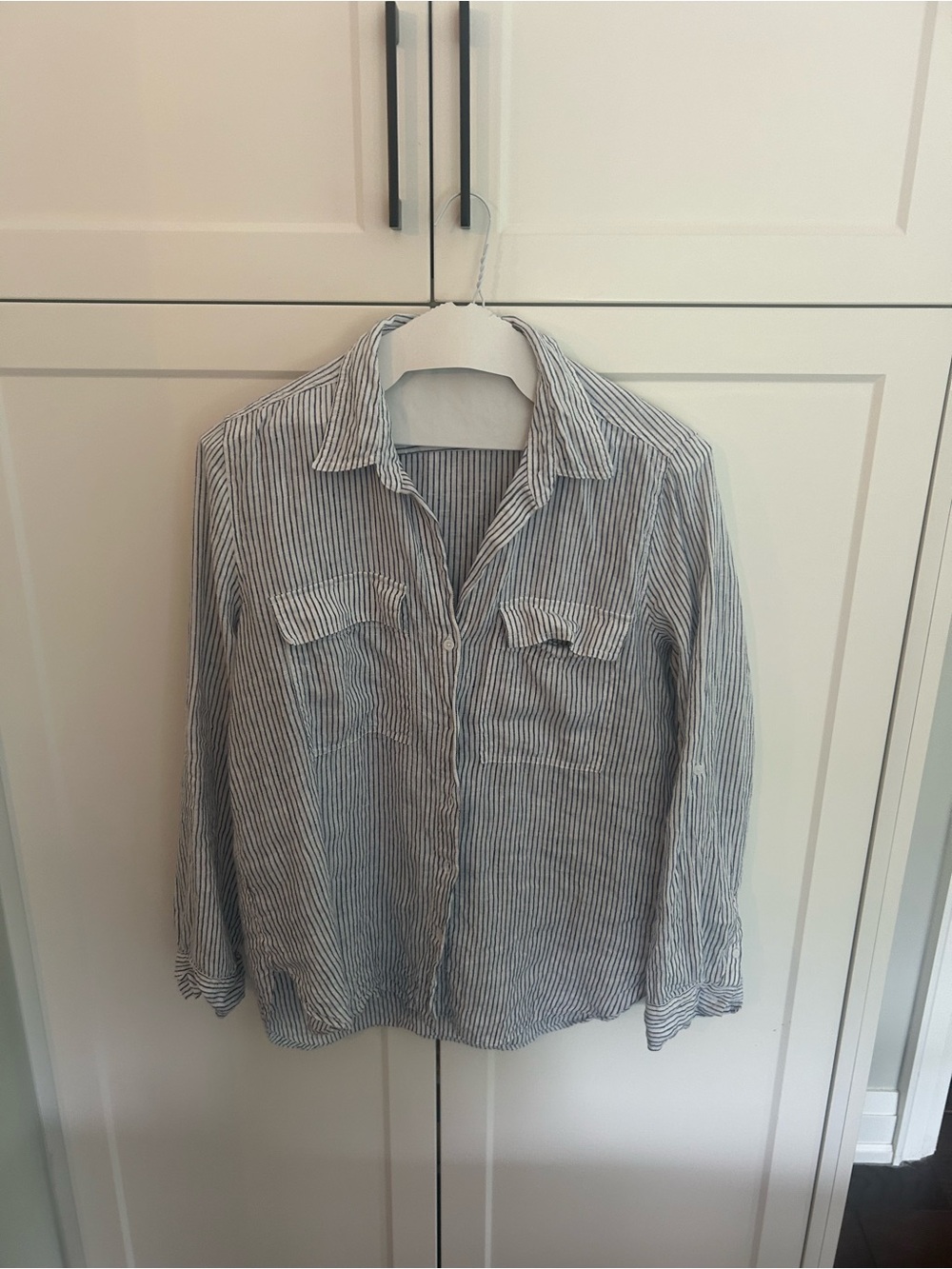 Aritzia Babaton Navy & White Striped Button-Down Shirt